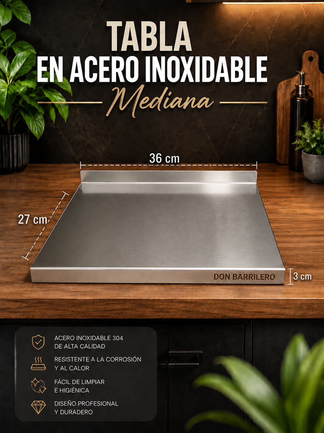 TABLA DE PICAR EN ACERO INOXIDABLE 304